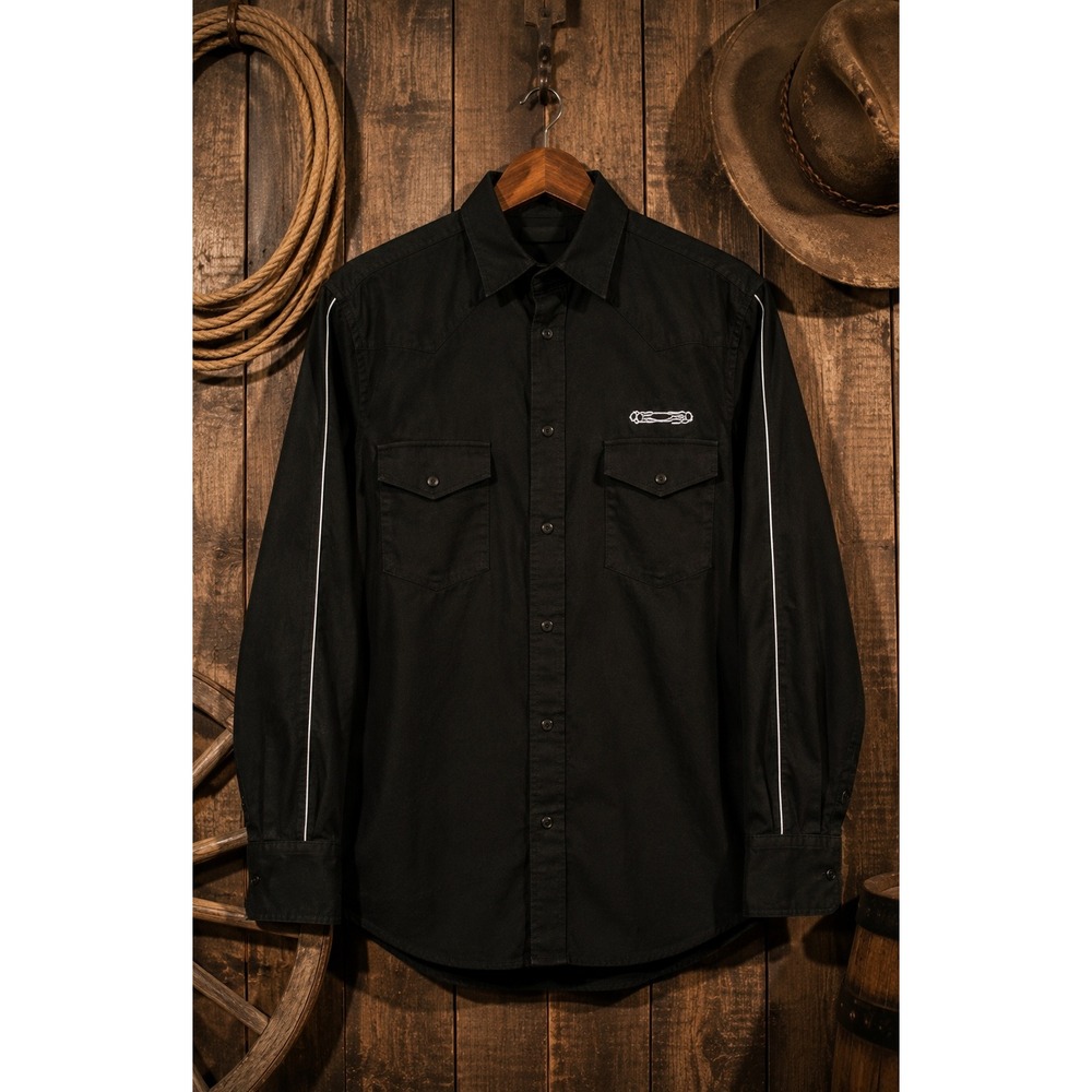 Western Ranch Shirt Black Embroidered Sleeve Cowboy Ranch Rodeo Men's Small